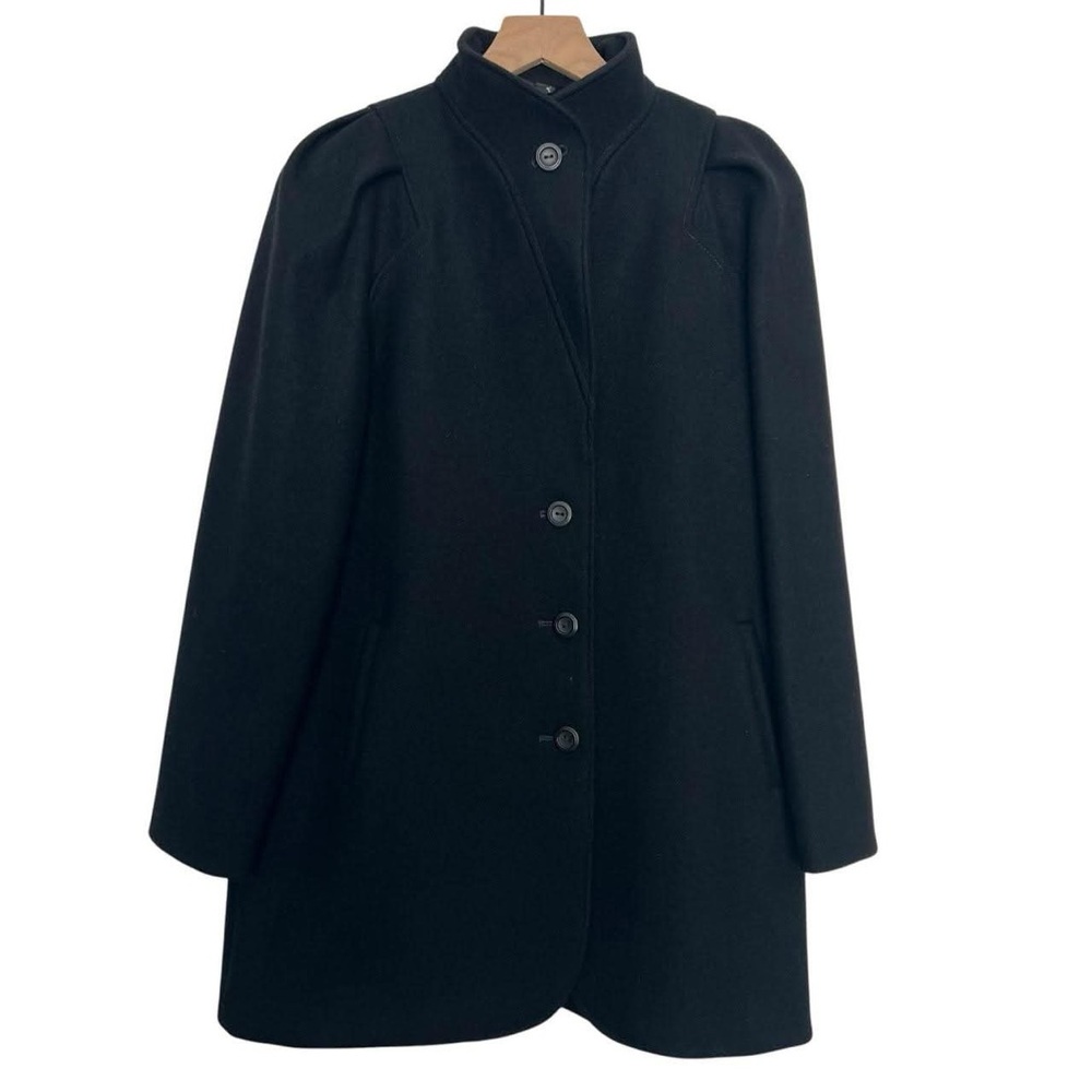 Black Wool Puff Shoulder Coat